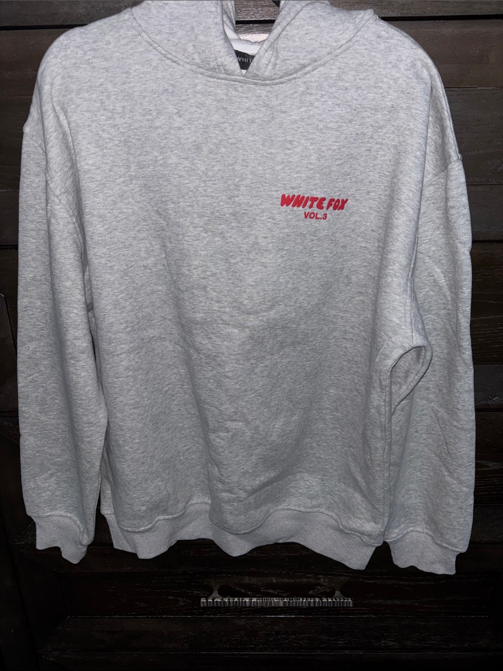 White Fox Boutique Heather Gray Hoodie with Red Logo
